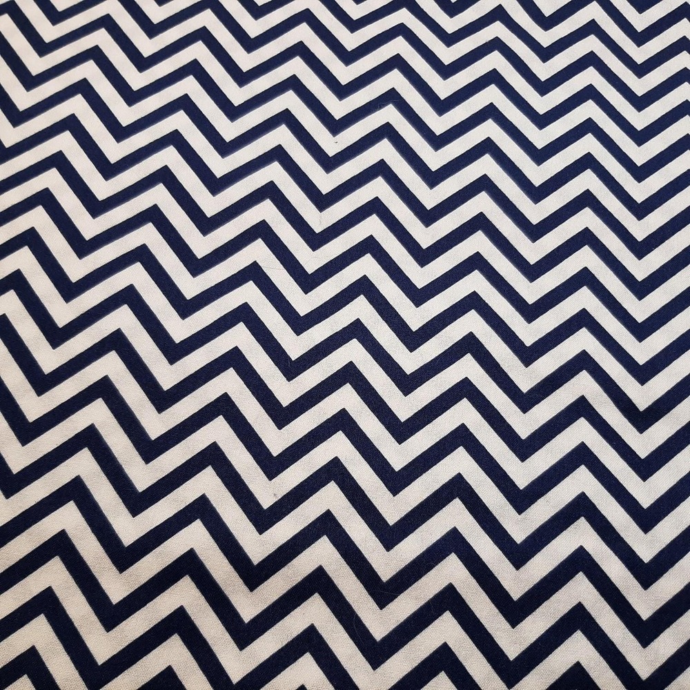 WAVERLY INSPIRATIONS Cotton Fabric Dark Blue/White Zig-Zag Chevron Stripe 5.5 Yd